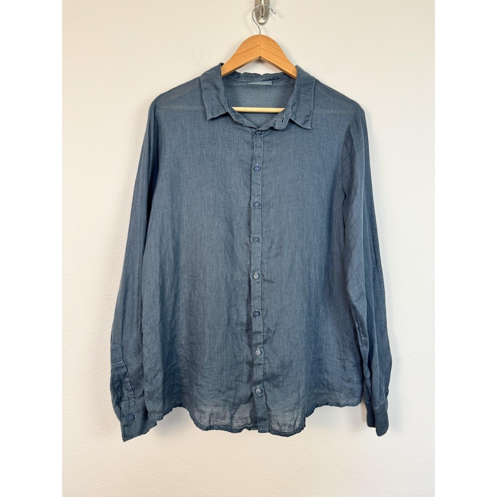 CP Shades Shirt Women's Medium Blue Linen Button Front Long Sleeve Casual